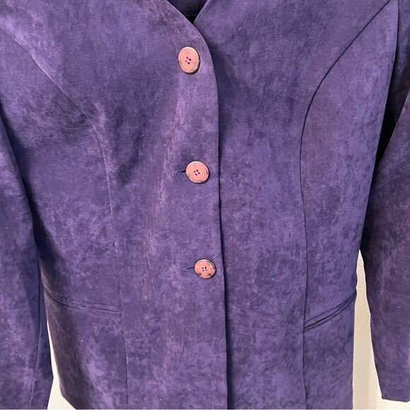 Vintage R&K Long Sleeve Suede Purple V-Neck Blazer - Picture 2 of 4